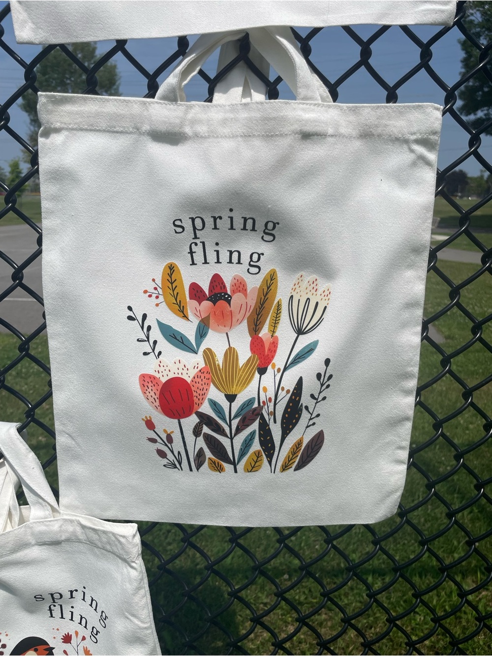 Spring Fling Floral Canvas Tote - White with Multicolor Bouquet